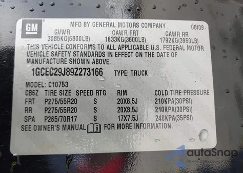 2009 Chevrolet Silverado 1500 Lt z USA, uszkodzony, nr VIN 1GCEC29J89Z273166